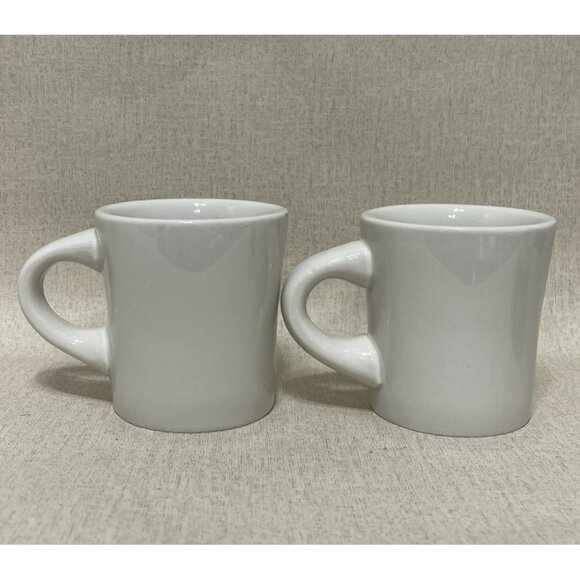 VTG REGO White Heavy Restaurant Ware Coffee Mug Cup Set Of 2 Chunky Chubby - Picture 7 of 11